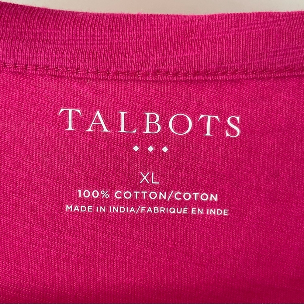 Talbots Fuchsia Pink Cotton Short Sleeve T-Shirt w/ Front Detail Size XL - Picture 3 of 12